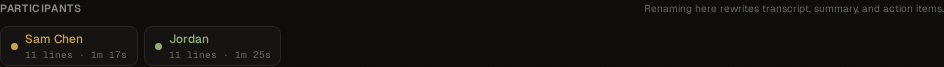 Screenshot of renaming a speaker label in the transcript.